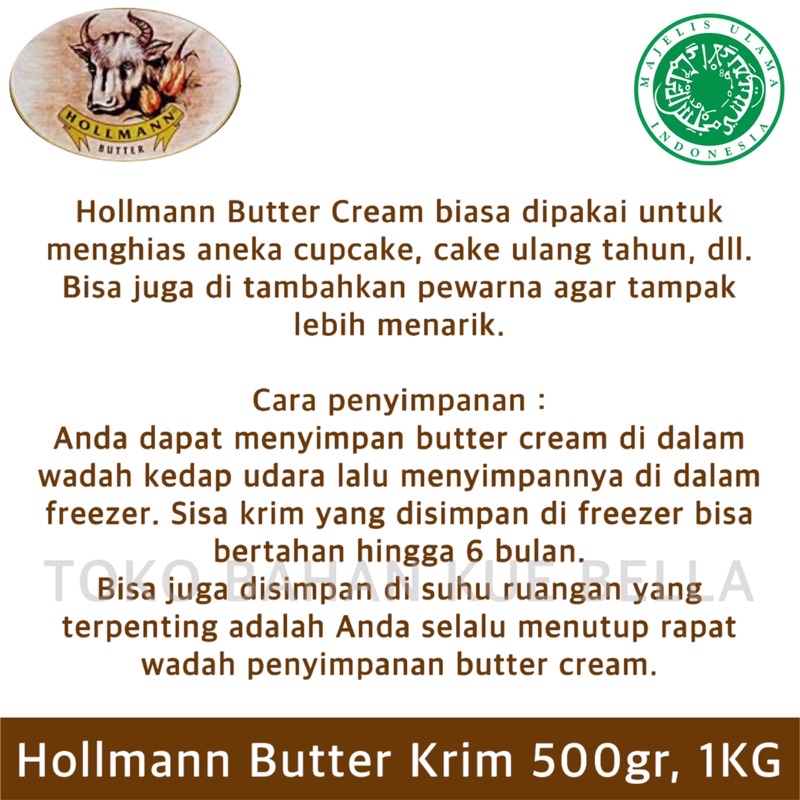 Hollman BUTTER CREAM VANILLA 500GR - Krim Pelapis Vanila Siap Pakai