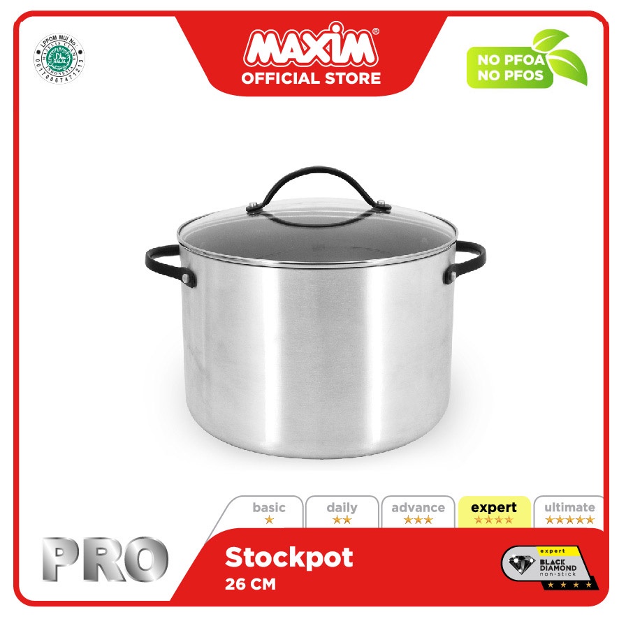 Maxim Pro Series Panci Teflon Anti Lengket 26cm / 10L Stock Pot + Tutup Kaca
