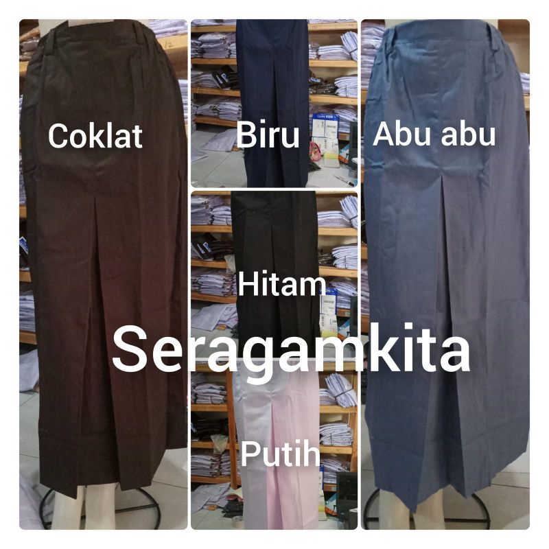 Rok panjang belah satu depan Seragam smp sma Seragam sekolah SD SMP SMA Rok kerja Hitam coklat biru 