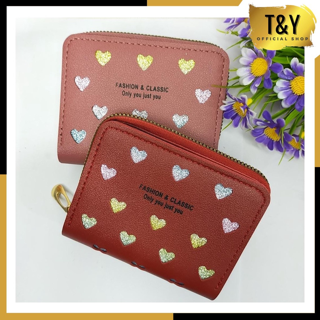 T&Y  Dompet Wanita Pendek Forever Memory Love Glitter 033 Dompet Wanita Mini Dompet Kartu Kecil