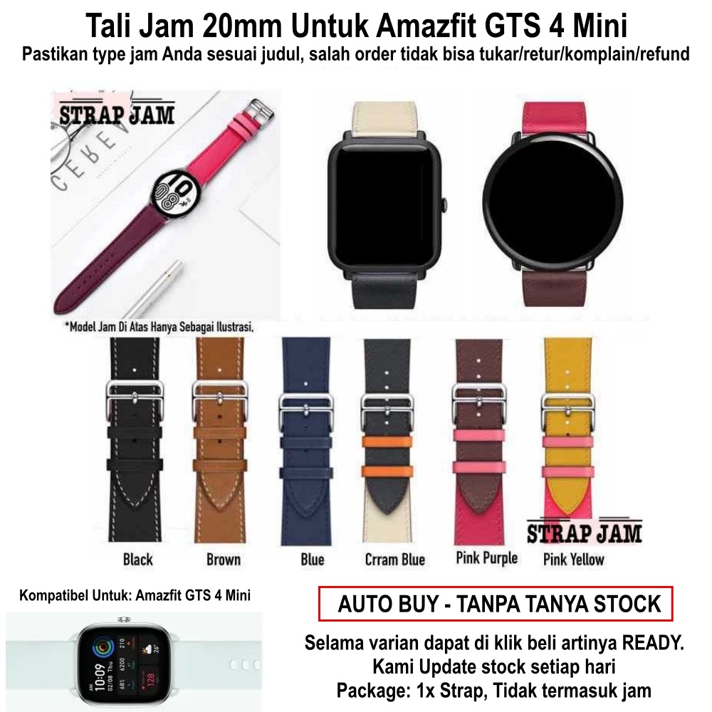 FASHION Strap Amazfit GTS 4 Mini - Tali Jam Tangan 20mm Kulit Stylish Design