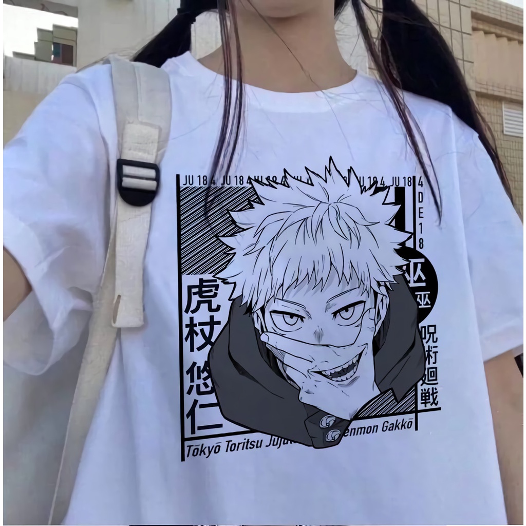 Tshirt Streetwear Itadori Yuji White Anime Manga Jujutsu Kaisen Unisex