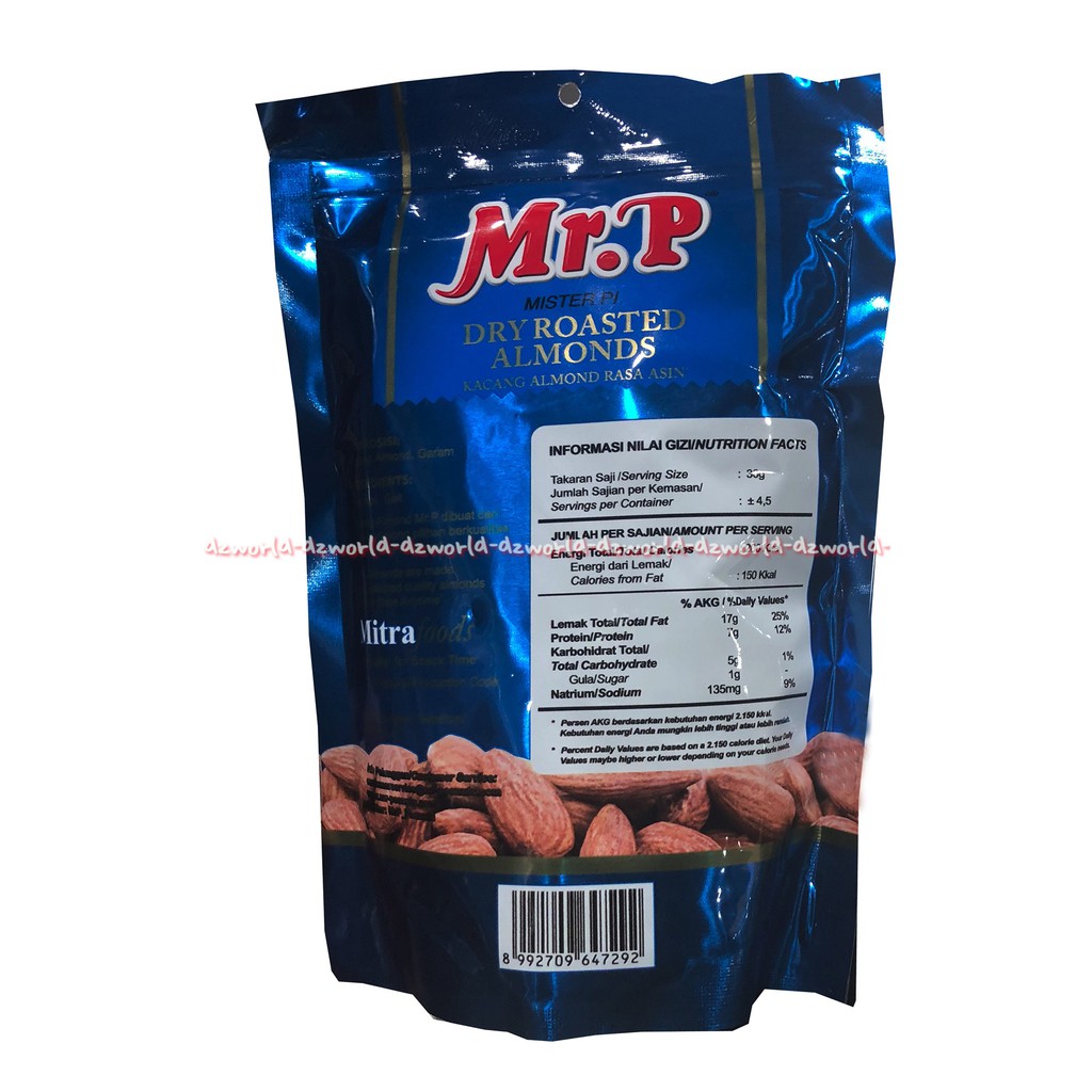 Mr P Dry Roasted Almonds 130gr Salted Dry Roasted Macadamias Pistachios Kacang Almonds Panggang Mr.P Peanut