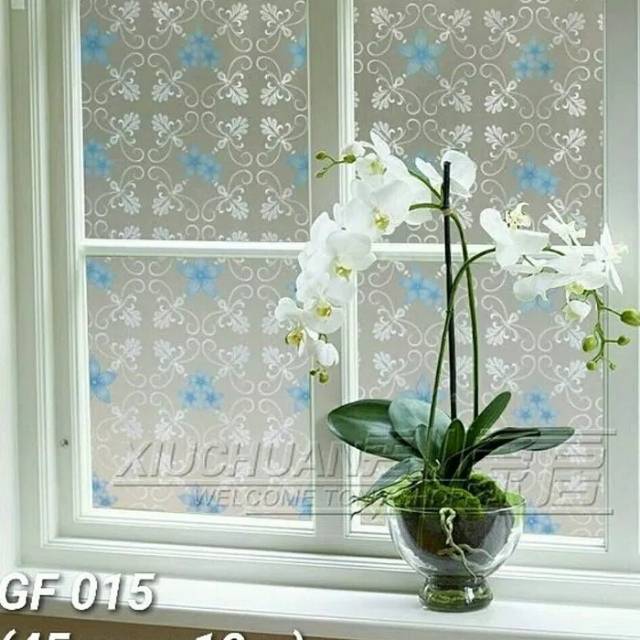 Sticker kaca sunblast kode SK0577 bunga biru batik