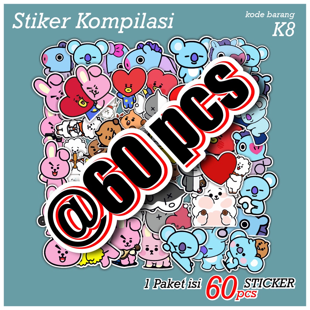 60 PCS STICKER BT21 BTS CHIMMY COOKY TATA RJ KOYA MANG SHOOKY VAN LUCU AESTHETIC - STIKER ANTI AIR UNTUK CASE TUMBLER LAPTOP KOPER HP SCRAPBOOK - K8