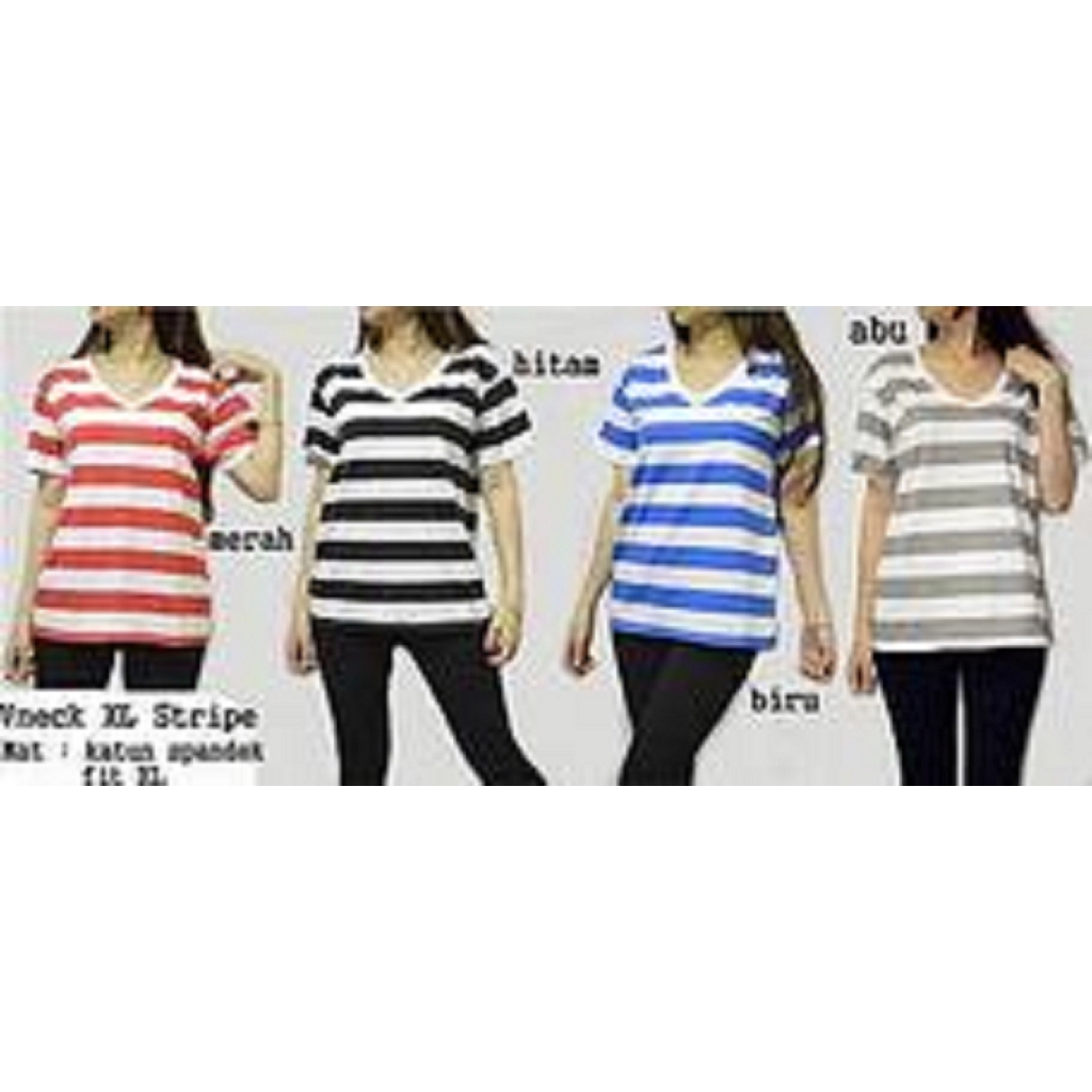 [Vneck XL Stripe BC]Kaos wanita katun varian warna