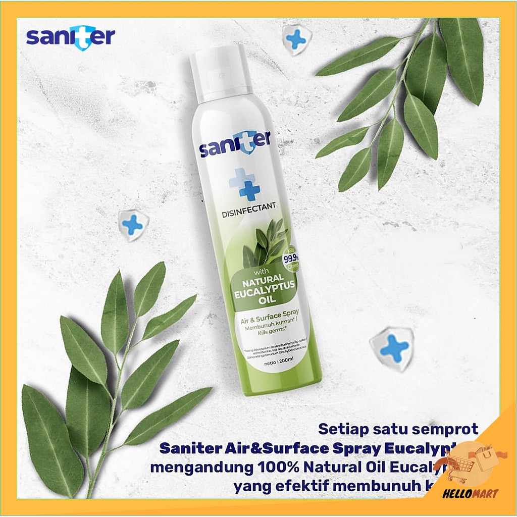 ORIGINAL Saniter Spray Disinfectant Eucalyptus Oil 200ml / Saniter Desinfektan / HELLOMARTID