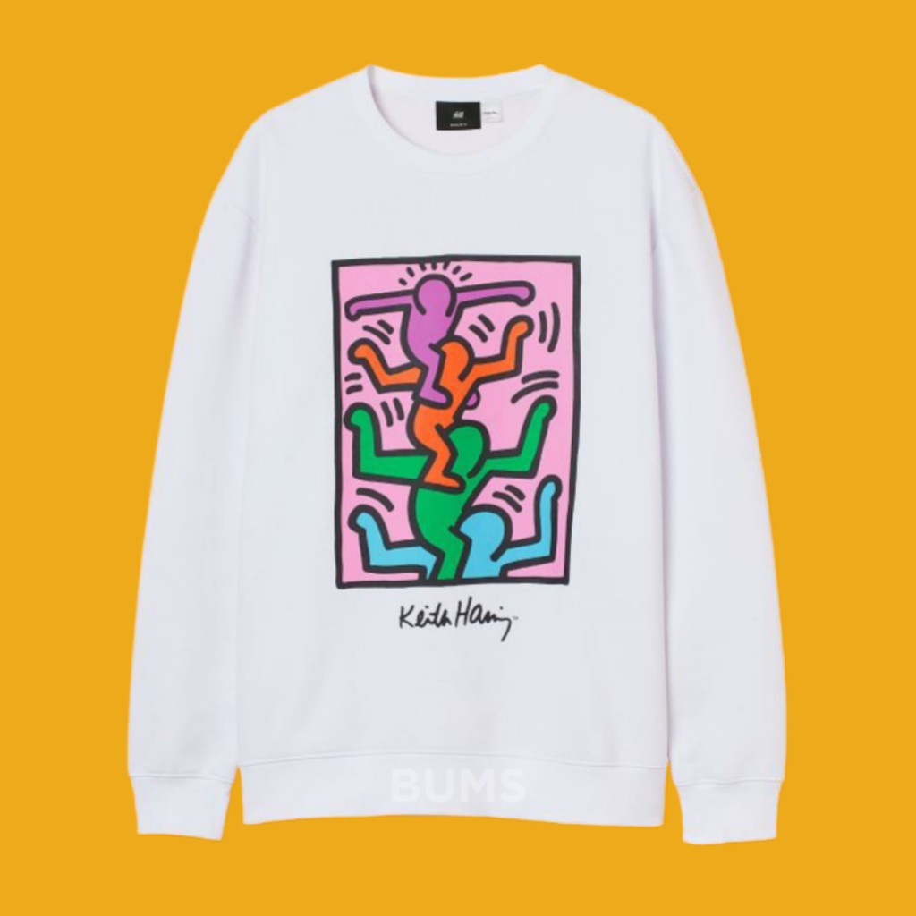 H&M x Keith Haring Printed Crewneck Sweatshirt White - Sweater / Crew Neck HnM Original - HM Divided