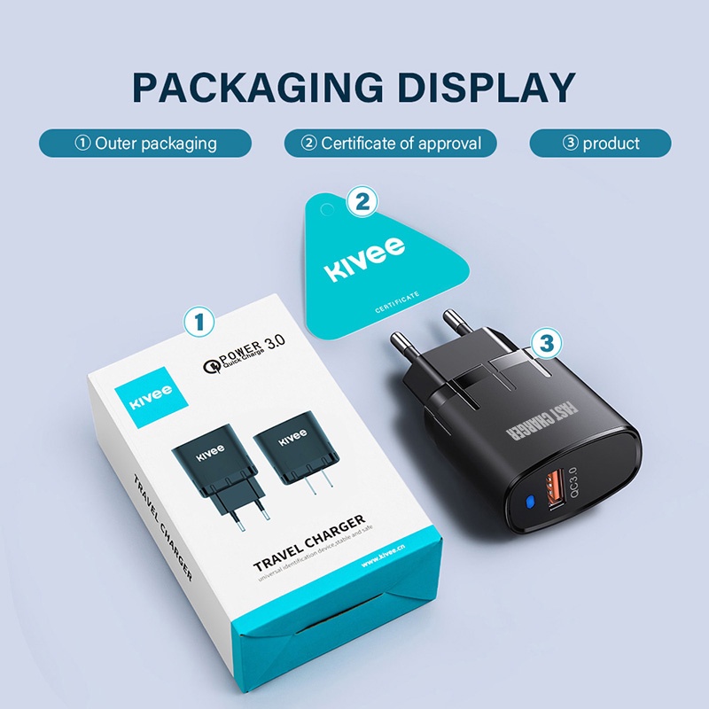 KIVEE charger oppo samsung xiaomi kepala charger fast charging 18w 22.5w Quick 3.0 original Wall Charger 3.1A 1 tahun garansi-KV-AE88 -18w black