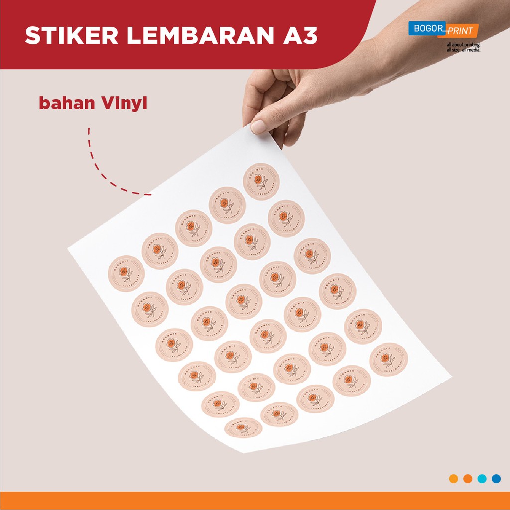 

Cetak Stiker Vinyl Custom ukuran A3+ / Full Color / Cut Kotak atau Sesuai Design / Kiss Cut / Custom