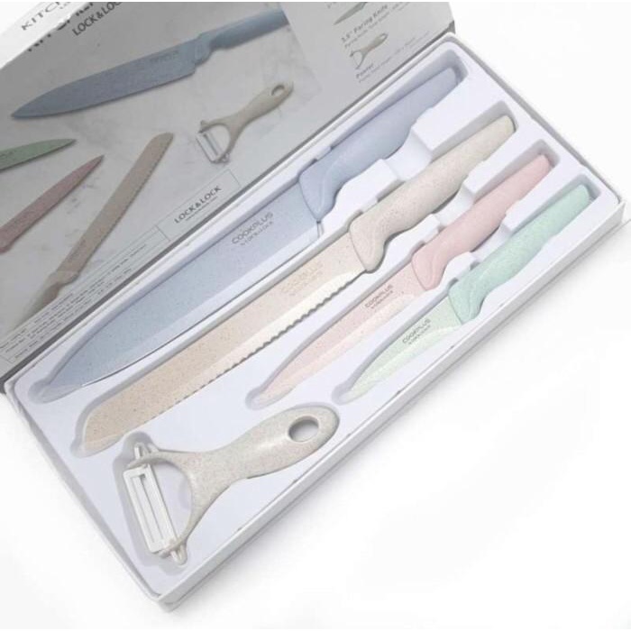 Xoxo Lock & Lock Kitchenware Cookplus Knife Set Pastel Gift Set Pisau Dapur