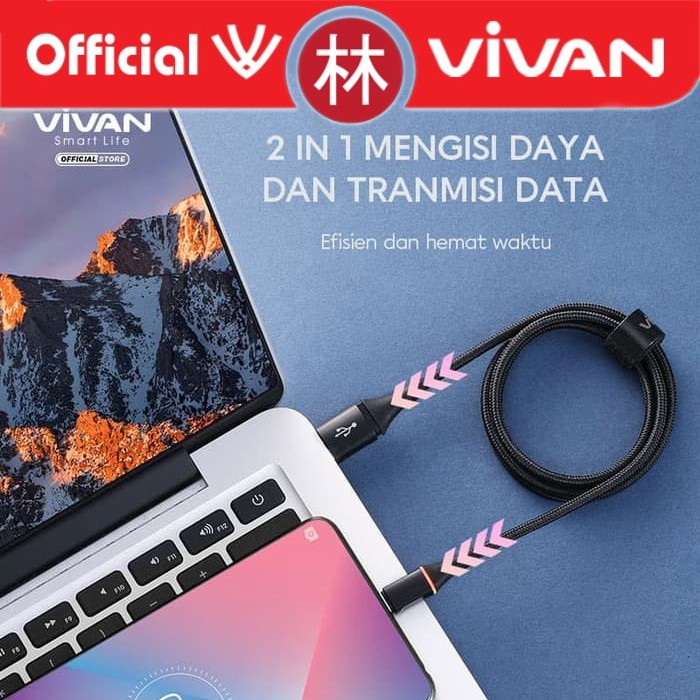 Vivan VDM100 Data Cable Micro USB LED Light Quick Charge 2.4A