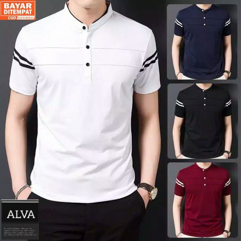 Kaos polos Pria Kerah sanghai Cotton Combed 24s  Distro Bandung