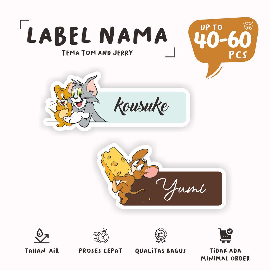 

(40 - 60 pcs)murah cetak stiker label nama edisi TOM AND JERRY/anti air/bisa custom nama