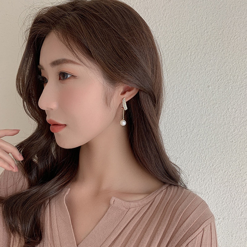 Anting Gantung Panjang Model Rumbai Dengan Kristal + Mutiara Imitasi Untuk Wanita