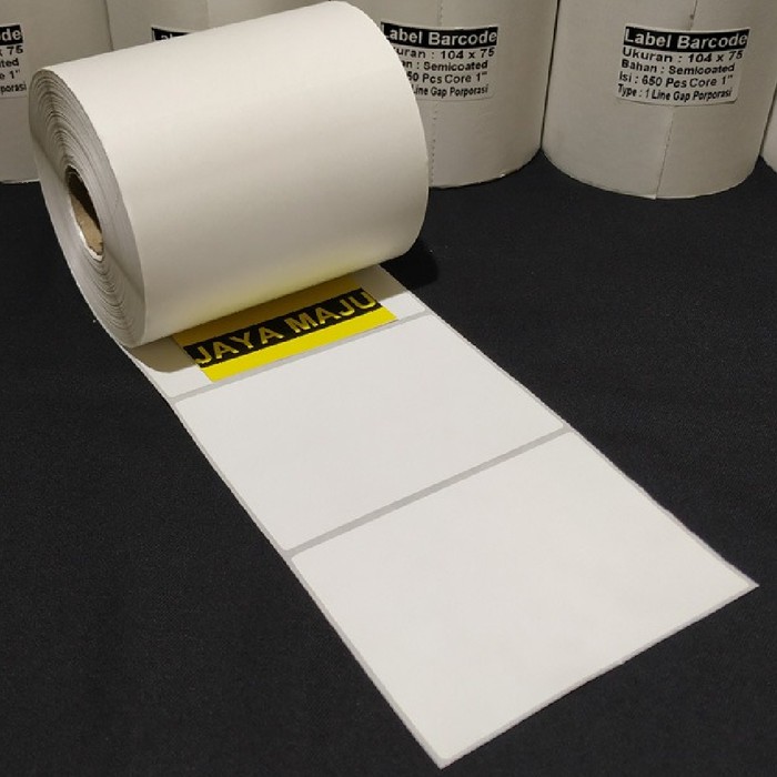 

LABEL BARCODE 104 X 75 SEMICOATED 1 LINE 104X75 1LINE GAP CORE 1" ISI 650 Pcs LABEL