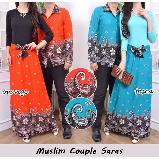 muslim couple murah bagus gamis pasangan murah simple bahan adem saras orange