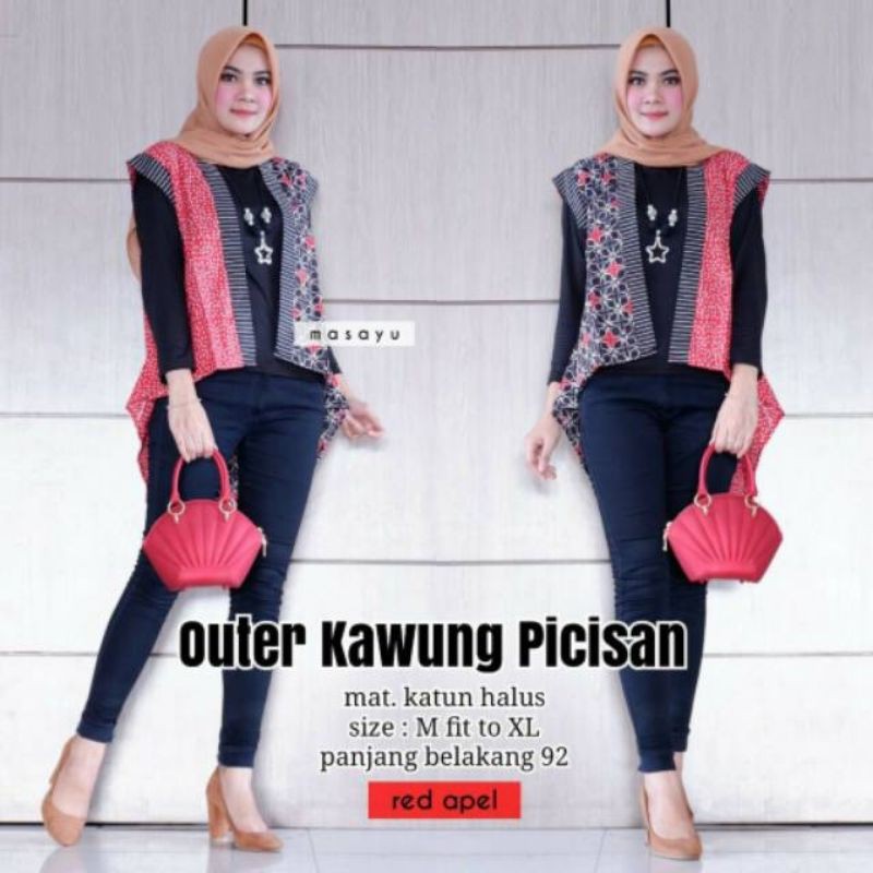 Outer wanita ABG katun murah kekinian modis batik kawung picisan Baju luar blazer bleser Cardi rompi syantik energik santai