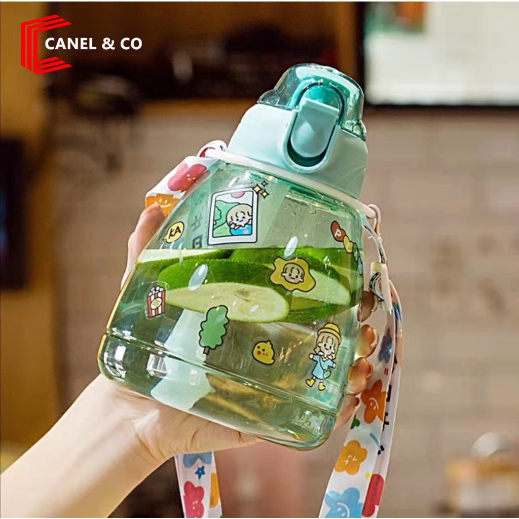 CANEL &amp; CO kapasitas besar 1100ml botol bayi/botol air lucu/stiker gratis acak + tali bahu jinjing/Cangkir teh susu mutiara