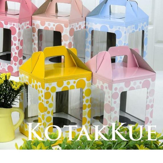 

aaKotak / Dus / Kardus / Box Cup Cake isi 1 kue muffin motif polkadot aa Kode(A11B22)