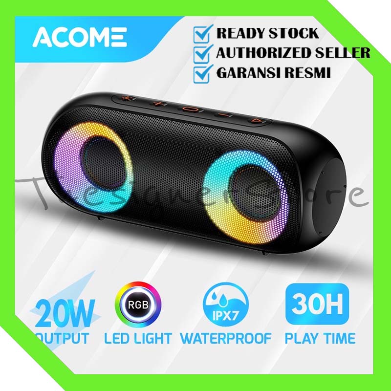 ACOME A20 Super Bass Speaker Bluetooth 5.0 20W IPX7 Waterproof RGB Light Rhyme Rave Party