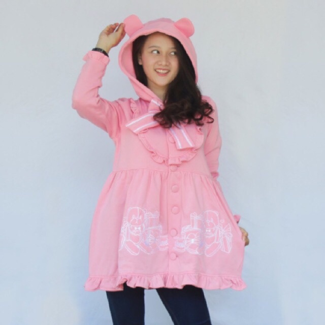 Present Bear Dress Baju Lolita Beruang Kawaii Cute Jepang Korea Hoodie Kuping