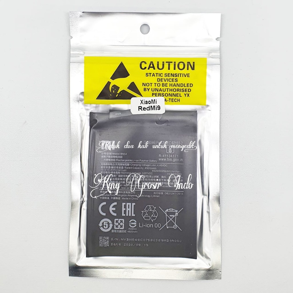 Baterai Xiaomi BN54 / BN 54 / Redmi 9 / Redmi Note 9 Original 100% Battery
