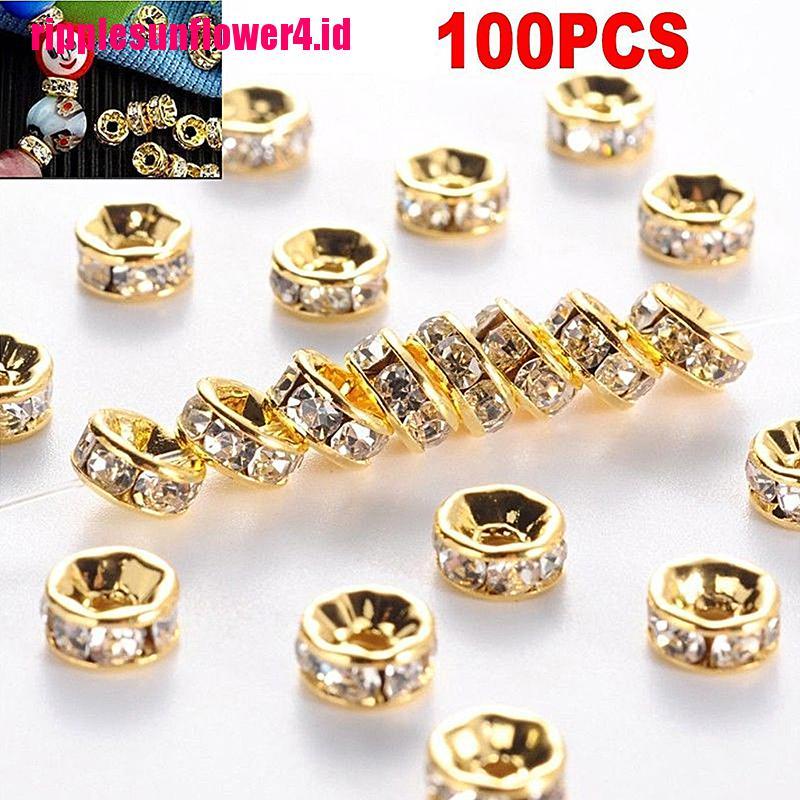 100pcs Kristal Berlian Imitasi Warna Silver / Gold Ukuran 6mm 8mm