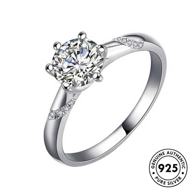 Cincin Bahan S925 Silver Aksen Berlian Untuk Wanita