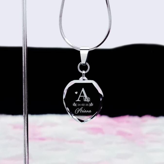 Sig Ariana Kalung Cewek Wanita Kado Hadiah Ukir Nama Kristal Titanium GRATIS ONGKIR