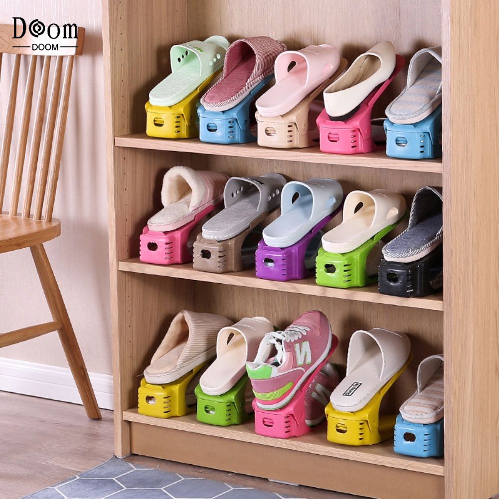 Ready Stock Double Layer Adjustable Simple Shoe Bracket Dust Storage Shoe Rack Home Shoe Storage Rack Doom Shopee Indonesia