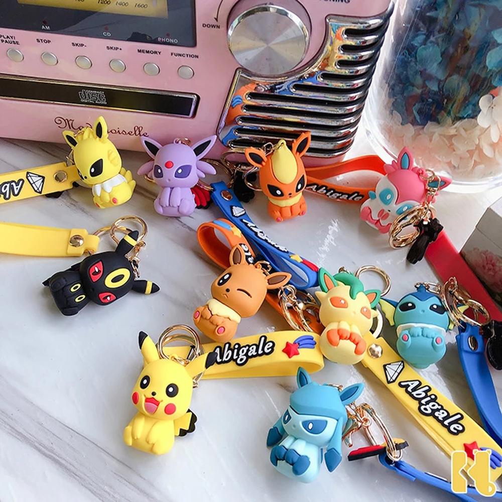 Quinton Pokemon Keychain Kawaii Hadiah Gantungan Kunci Mobil Model Boneka Figure Keyring PVC Pikachu Action Figure