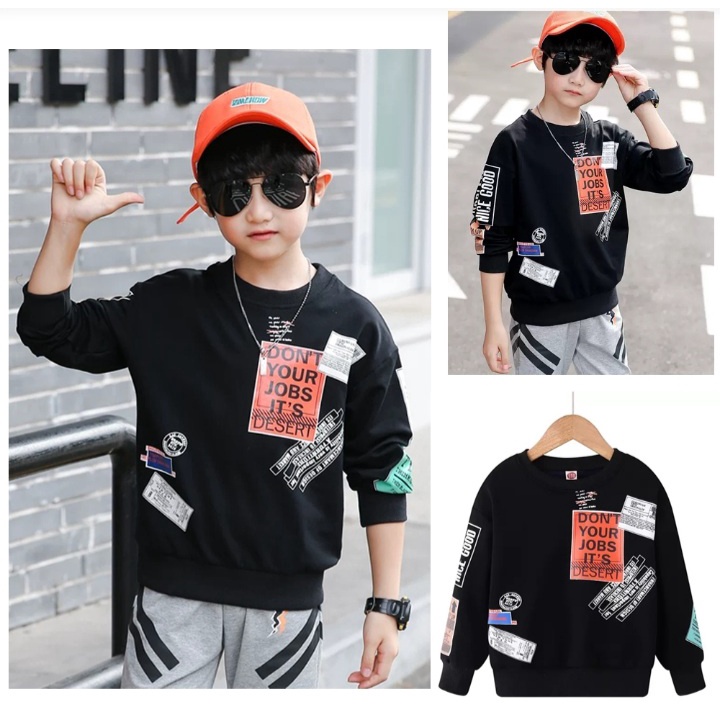 JOSJOLI_STORE/Baju Sweater Kids Ibra/Atasan Anak Laki-Laki Lengan Panjang/Ideal Usia 6-14 Tahun