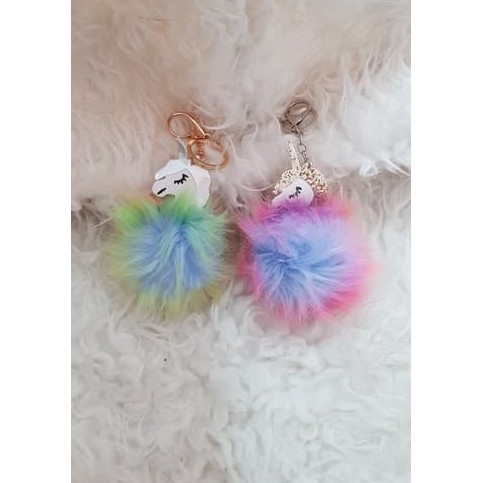 Unicorn with furball keychain bagcharm