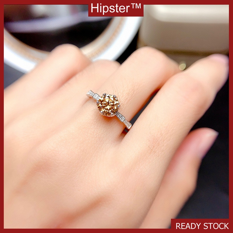Fashion Eight Hearts and Eight Arrows Pt950 Champagne Moissanite Ring