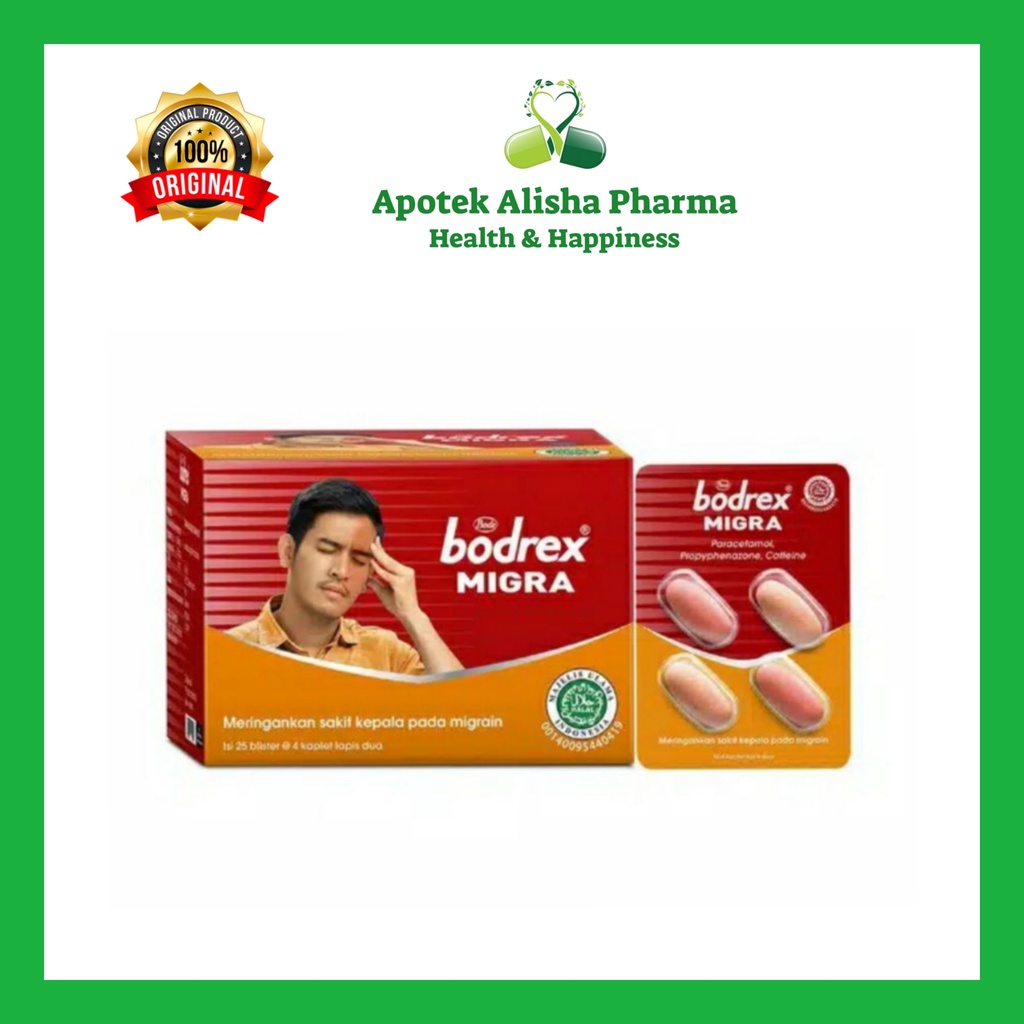 Bodrex Migra Tablet (Strip 4tablet) - Bodrek Migra Tablet Obat Sakit Kepala Sebelah / Migren / Migrain / Bodreks