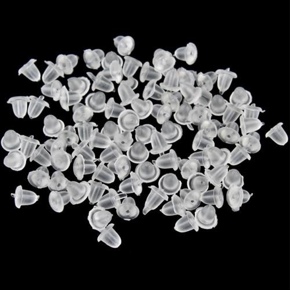 Timekey 100pcs Stopper Belakang Anting Tusuk Bahan Karet Lembut Transparan A1K7