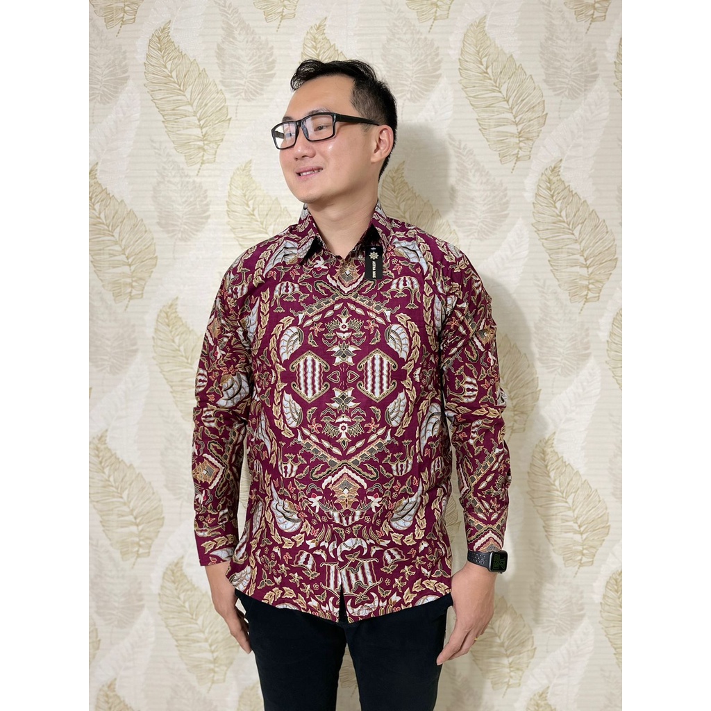 Kemeja Batik Pria Lengan Panjang Ungu Eggplant
