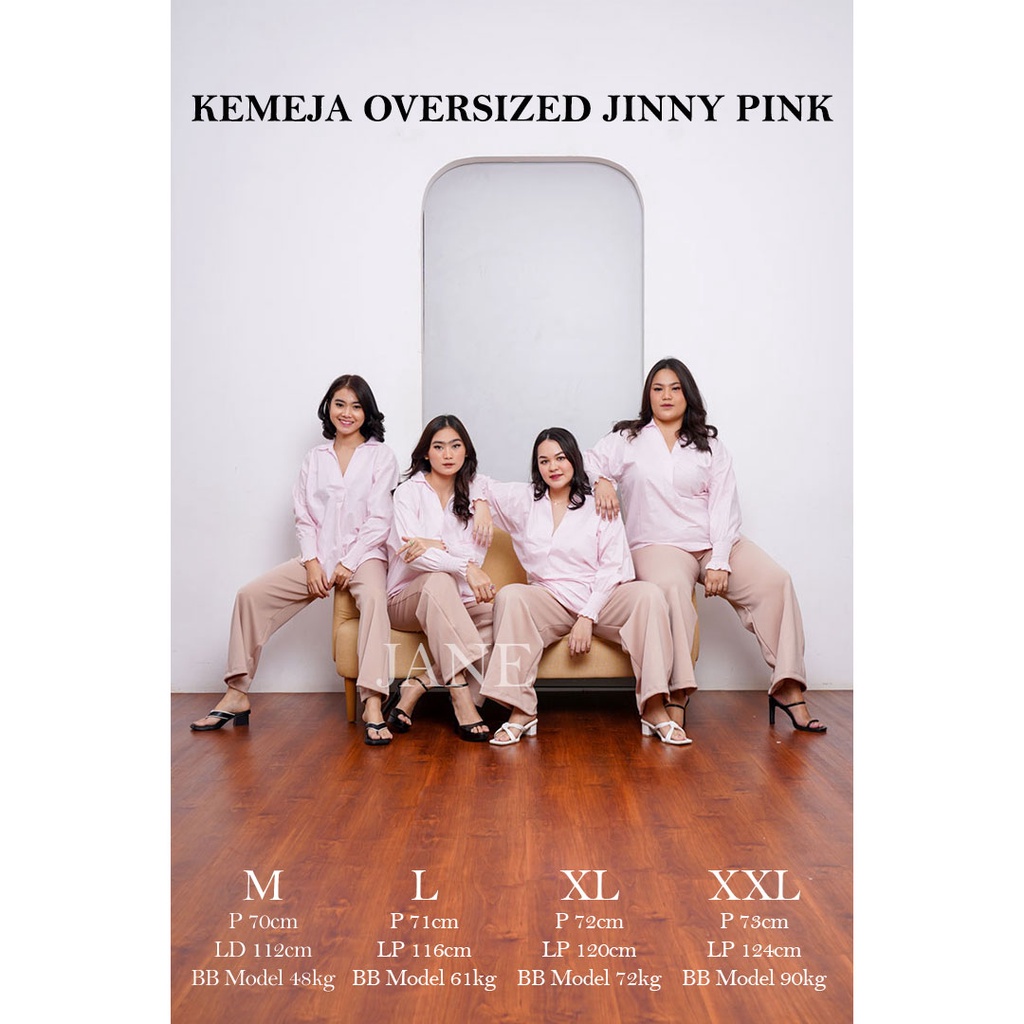 JANE COLLECTION || Kemeja Putih Wanita Kemeja Kerja Lengan Panjang Kerut Jumbo Pink Ukuran M L XL XXL Cocok Sebagai Inner Dalaman Kemeja Oversized Jinny Hitam