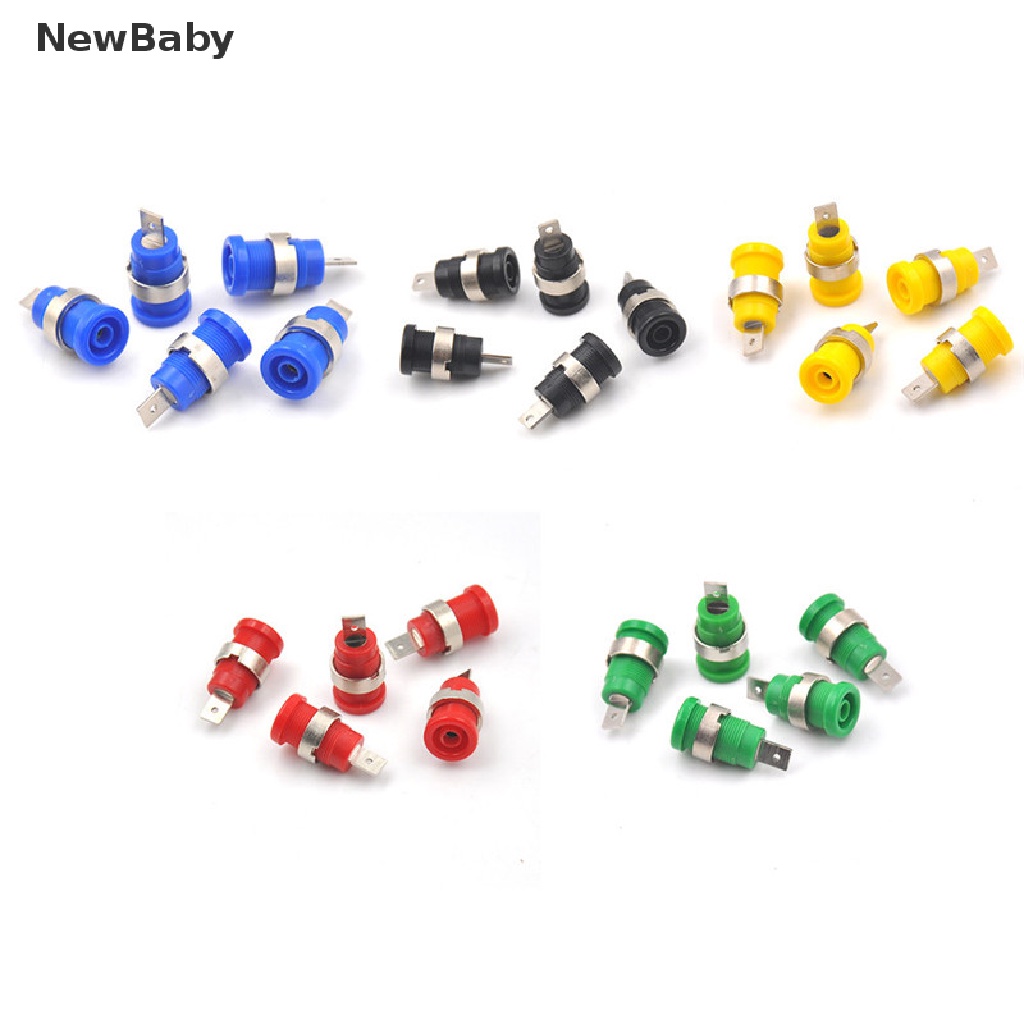 NewBaby 5Pcs 4mm Banana Plugs Female Jack Socket Plug Wire Connector 5 Colors ID