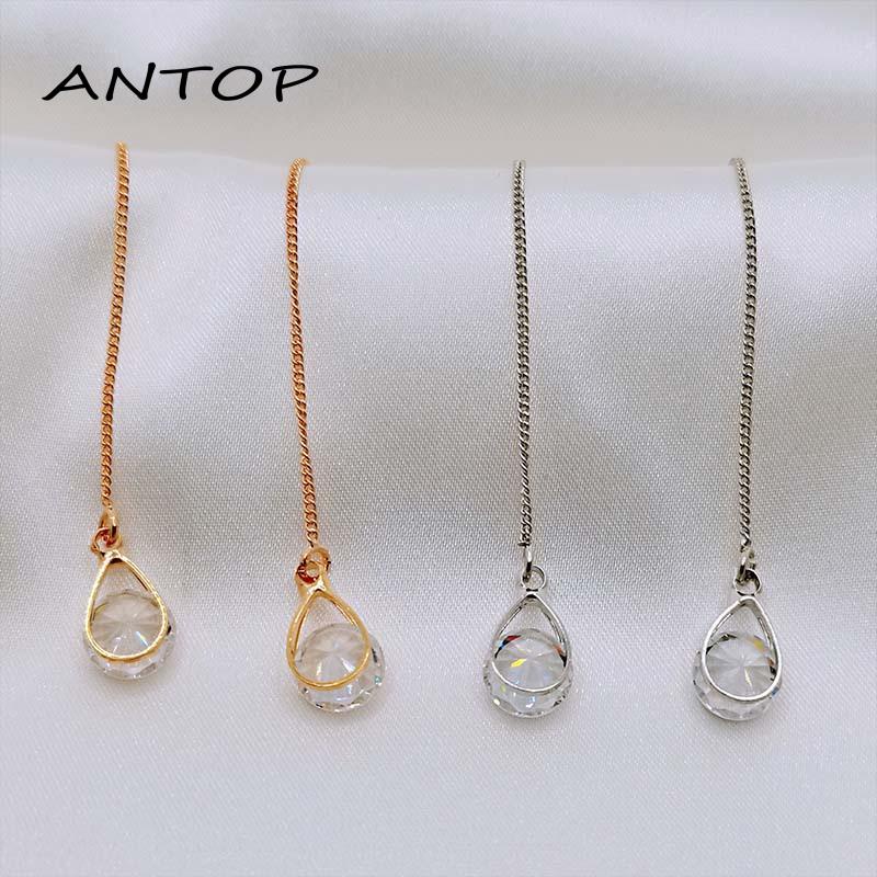 Anting Gantung Panjang Model Tetesan Air Dengan Rumbai Zircon Untuk Wanita