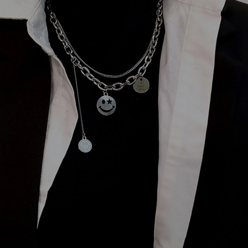 Smiley Chain Necklace Accessories Trendy Hip Hop Street Pendant