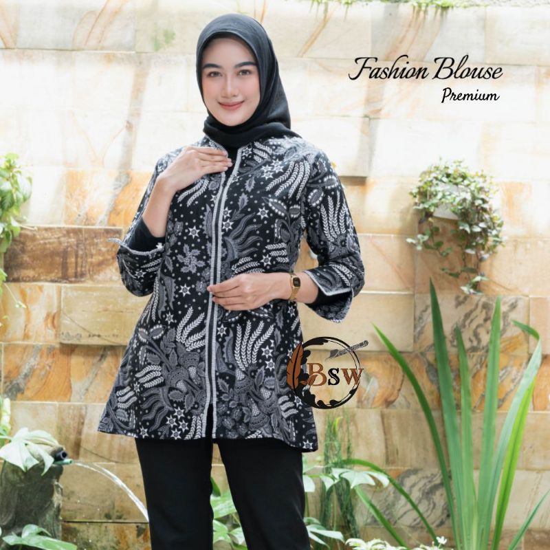 tey-17 Batik wanita ASJ SA HRB026 Kenongo Kemeja Tosca Pendek-Z Manggar Abu