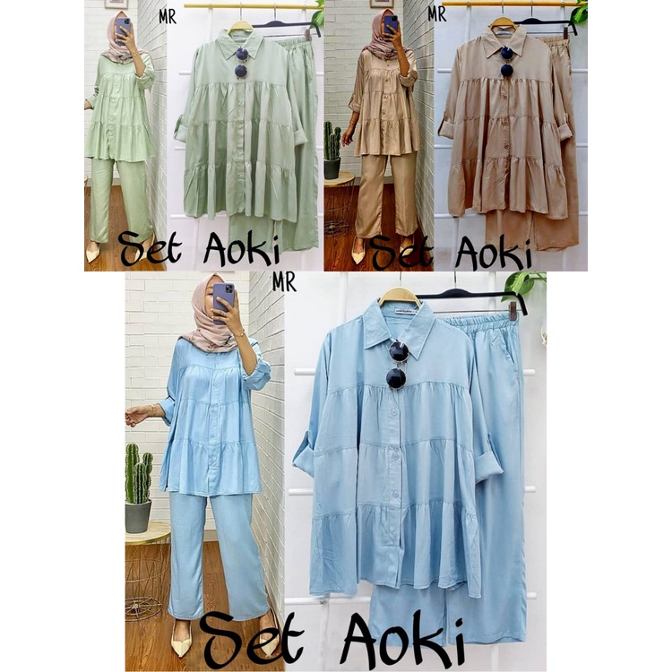 Set Aoki / Stelan Tunik dan Celana Panjang Wanita / Fashion Muslim Terbaru