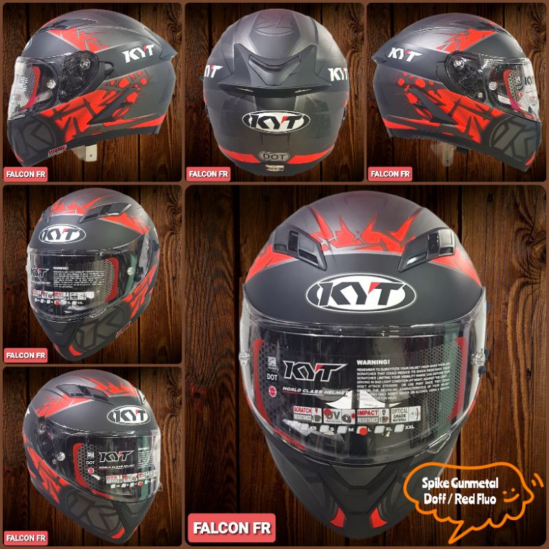 HELM KYT FALCON FR SPIKE GUNMETAL DOFF/RED FLUO ORIGINAL