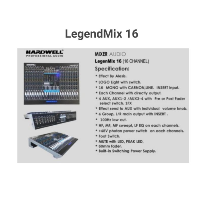 Mixer Audio Hardwell Legendmix 16, Mixer Hardwell 16 channel, garansi hardwell