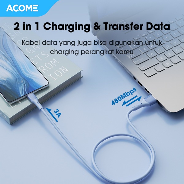 ACOME AGM010 Kabel Data Micro USB Fast Charging 3A 1 meter Seri Warna Warni Garansi Resmi 1 Tahun