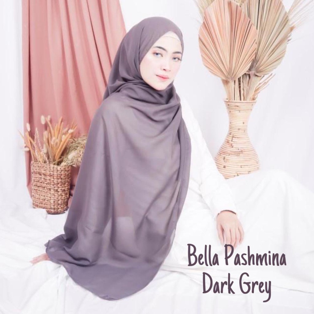 TURUN HARGA !!BELLA PASHMINA / JILBAB KERUDUNG BELLA PASHMINA POLYCOTTON / BISA COD UKURAN 180X75-BELPASH DARK GREY