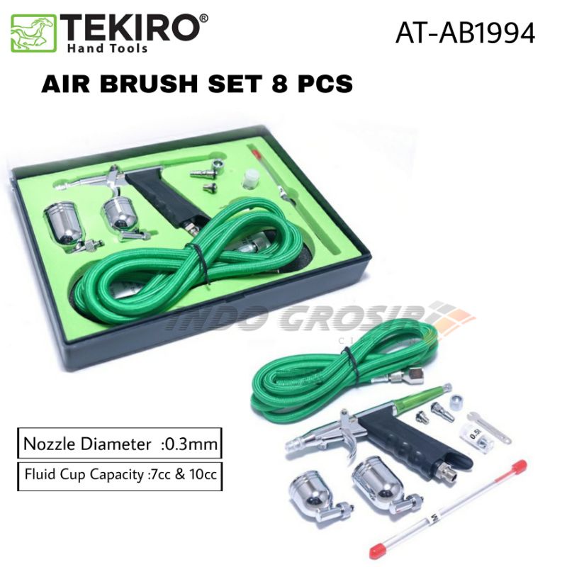 TEKIRO Air Brush Set 8 pcs / Airbrush Kit Paint Spray Gun Spet Pen Lukis Mural Grafiti 0.3 mm 7cc & 
