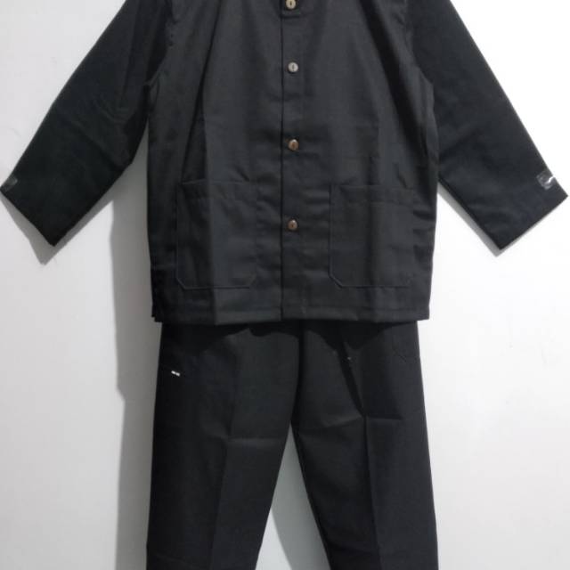 setelan pangsi anak (gratis iket kepala) bahan bestwey hitam polos